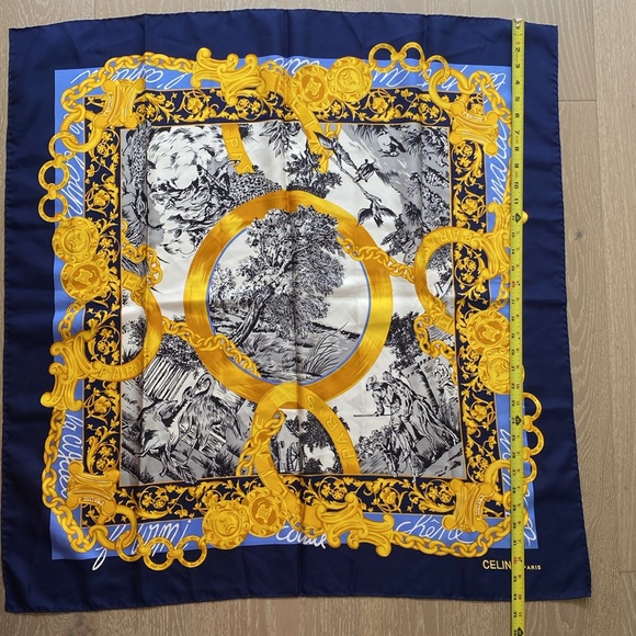 CELINE Paris scarf, navy with multicolor patterns - Picture 7 of 7